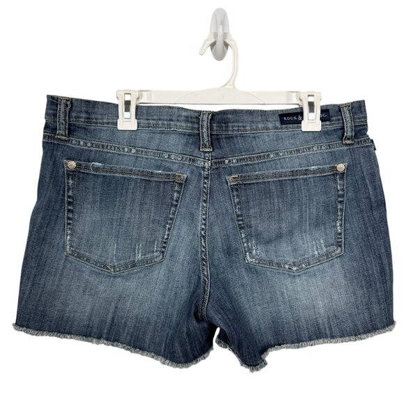 Rock & Republic Shorts Womens 16 Blue Hula Distressed Grunge Raw Hem - Picture 2 of 7